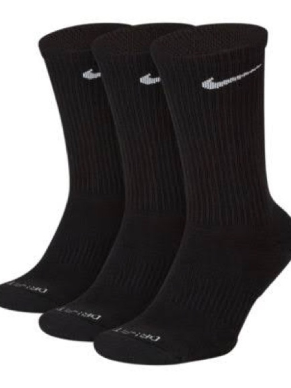 Nike Black Crew Athletic Socks with White Swoosh – 6 pack
Fits women’s 8-12